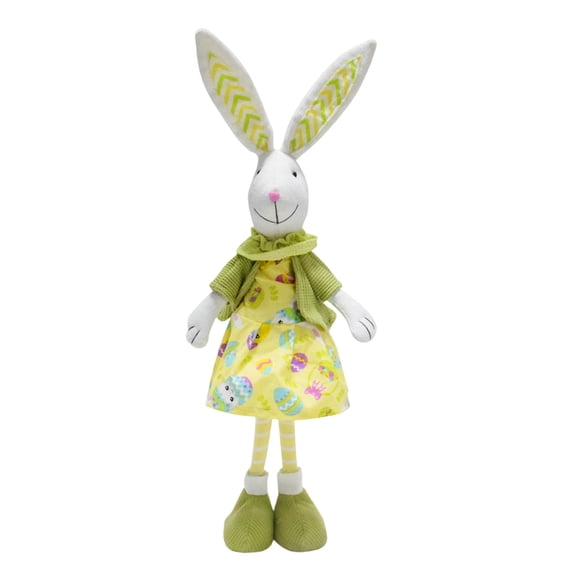 Easter Decor Bunny Figurine, Male-Style Rabbit Decoration For Easter Home, Tabletop & Shelf Accent, 1-Pack Easter Bunny Ornament With Patterned Ears And Outfit