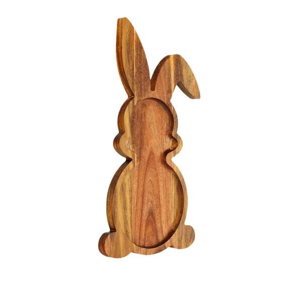 Easter Decor Bunny Shaped Wooden Serving Tray, Natural Wood Rabbit Platter for Easter Eggs, Snacks, Tabletop Decor & Party Supplies