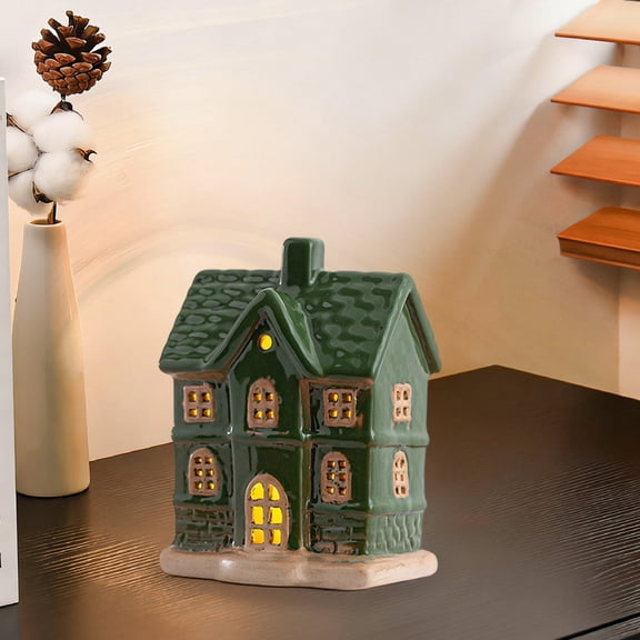 Easter Decor Colorful Ceramic House Glowing Interior Window Cutouts Warm Light Emission Rustic Roof Design Cozy Tabletop Night Light Home Mantle