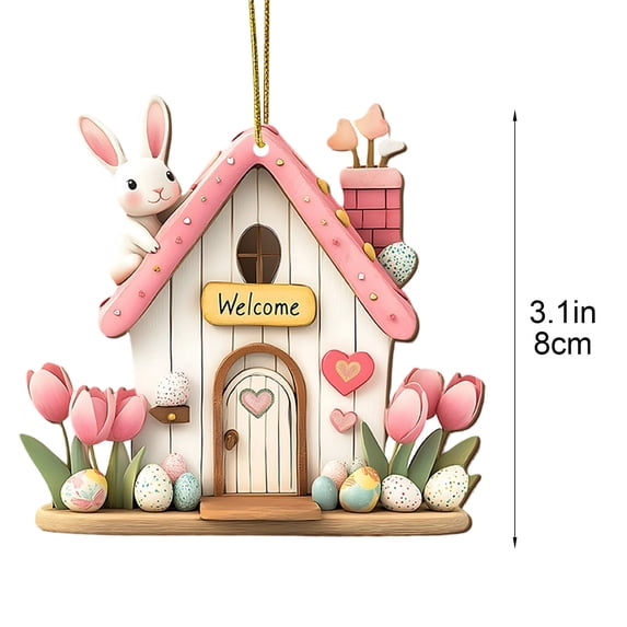 Easter Decor Colorful House Pattern Pendant Ornamental Hanging for Eggs and Flowers Welcome Sign Tulip Egg Easter Decorations for Home Tree