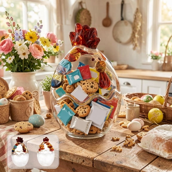 Easter Decor Cottage Stained Glass Rooster Candy Jar with Lid, Colorful Glass Storage Bowl for Dry Fruit and Snacks, Decorative Farmhouse Home Accent, Lovely Easter Kitchen Decor, 3.1*5.1in, B