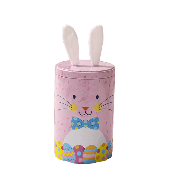 Easter Decor Easter Bunny Decor Easter Ornaments Spring Home Decor Easter Table Decor Bunny Themed Tin Storage Can 6 Inch for Easter Candy or Gift Storage
