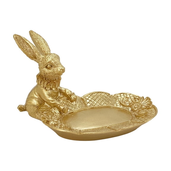 Easter Decor, Easter Bunny, Spring Decor, Decoration, Birthday Gifts, Tray Design Golden Bunny Figurine with Tray 6 Inch Perfect for Easter Table Decor or Jewelry Display