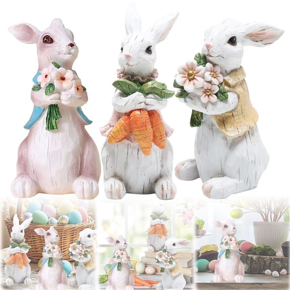 Easter Decor Easter Bunny Table Decorations Resin Rustic Bunnies Figurine Statue With Carrot And Egg Kids For Home Spring Decor