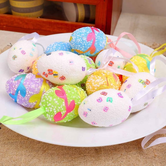 Easter Decor, Easter Eggs Pattern Printing, Foam Eggs Decoration Holiday Simulation Eggs Card Scene Layout for Mantels, Tabletops, Centerpieces, Easter Gifts, Easter Decorations