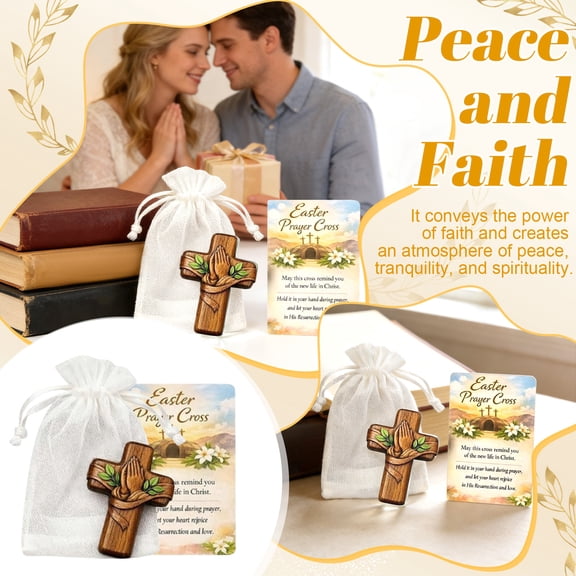 Easter Decor, Easter Figurines, Cross Decor, Easter Decorations, Prayer Cross, Resin Craft, 4 Inch Easter Prayer Cross Figurine With Prayer Card And Organza Bag For Christian Gift