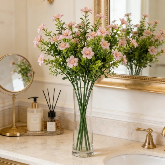 Easter Decor Faux Sweet Color Peach Center Flowers with Yellow Stamens Green Leaf Stems Artificial Bouquet Decor for Table Vase Fillers