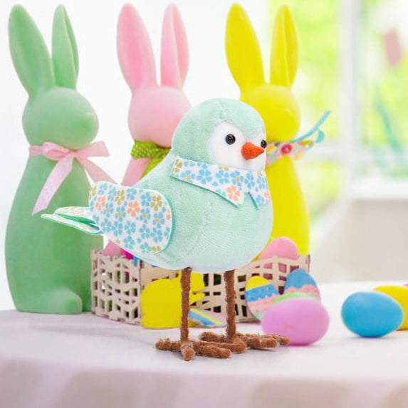 Easter Decor Figurine, Plush Spring Bird Ornament, Standing Chick Bird Doll Decoration for Home Table Shelf Holiday Seasonal Display