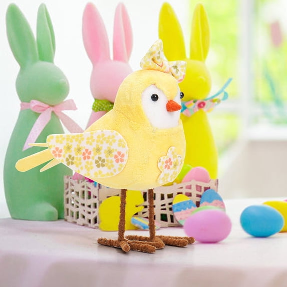 Easter Decor Figurine, Plush Spring Bird Ornament, Standing Chick Bird Doll Decoration for Home Table Shelf Holiday Seasonal Display
