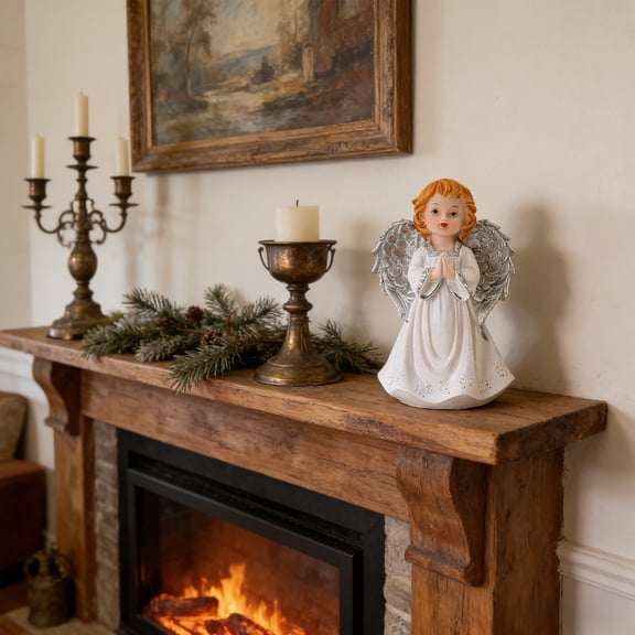 Easter Decor​ Golden Brown Curly Hair Angel White Lace Headpiece Rosy Cheeks Flower Fairy Resin Ornaments Translucent Wing, Easter Decorations