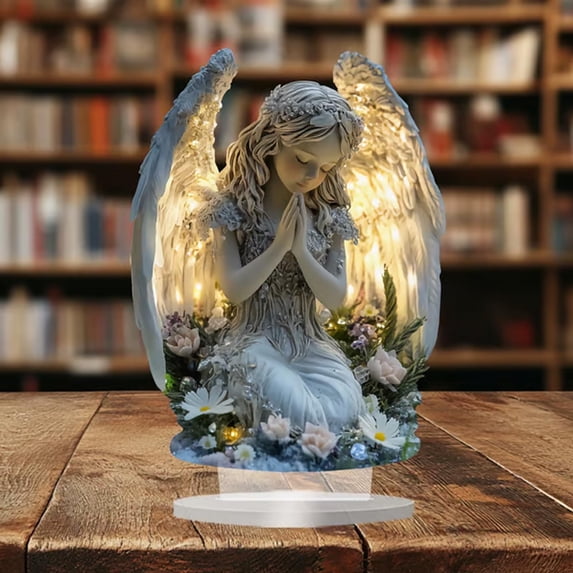 Easter Decor Golden Jesus Cross with Angel Image Desktop Figurine Design Ornament Warm Glow Effect 5D Religious Holiday Tabletop Altar Accent