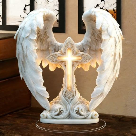 Easter Decor - Graceful The Cross Prayer Wings Angel Figurine, 2026 New Gorgeous Angel Wings Cross Decoration for Desk and Living Room Decoration, Garden Angel Statues for Mother's Day(Style-j, 4pcs)