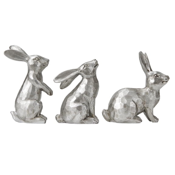 Easter Decor Hammered Metal Rabbit Figurines Set of 3 Modern Sculpted Hares Decorative Tabletop Animal Ornaments for Home Office Shelf 01-as shown
