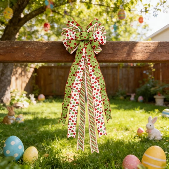 Easter Decor, Imitation Hemps Red Polka Dots Patterns Border Bow Holiday Party Background Accessories Decorative Bow, Holiday Gifts