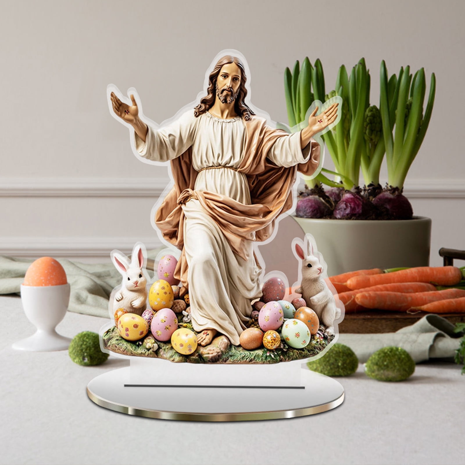 Easter Decor Jesus Statue Resurrection Theme Colorful Egg Bunny ...