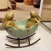 Easter Decor, Laughing Bunny Rabbits Rocking in an Easter Egg, Spring Easter Decorations, Vintage Bunnies Figurine Statue (Bunnies in a Cradle)