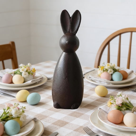 Easter Decor Matte Light Rabbit Figurine Egg Shaped Body Wooden Desktop Sculpture Minimalist Modern Style, Easter Decorations for Home