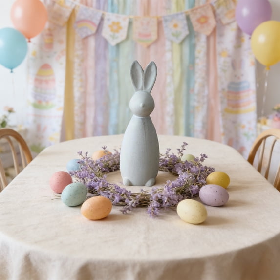 Easter Decor Matte Light Rabbit Figurine Egg Shaped Body Wooden Desktop Sculpture Minimalist Modern Style, Easter Decorations for Home
