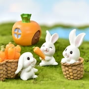 Easter Decor Ornaments, Desktop Decorations-7Pc Miniature Cake Topper Decorative Fairys Garden Statue Tabletop Decoration Carrot, Easter Bunny Figurines(White)