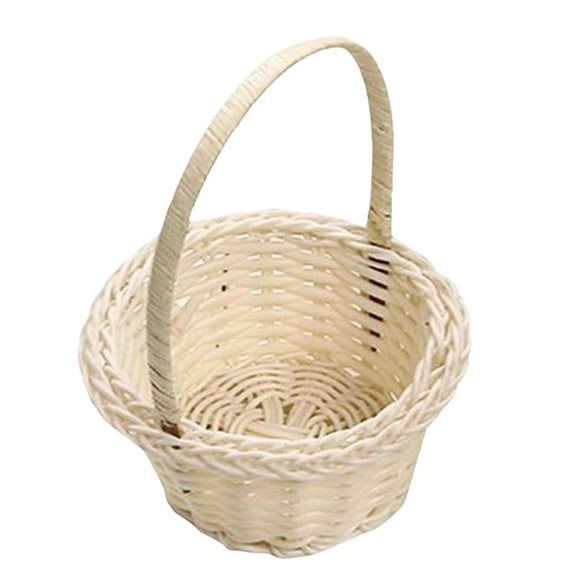 Easter Decor Oval Woven Storage Basket Beige Color Arc Handle Smooth Weave Simple Utility, Easter Decorations for Home Table Outdoor