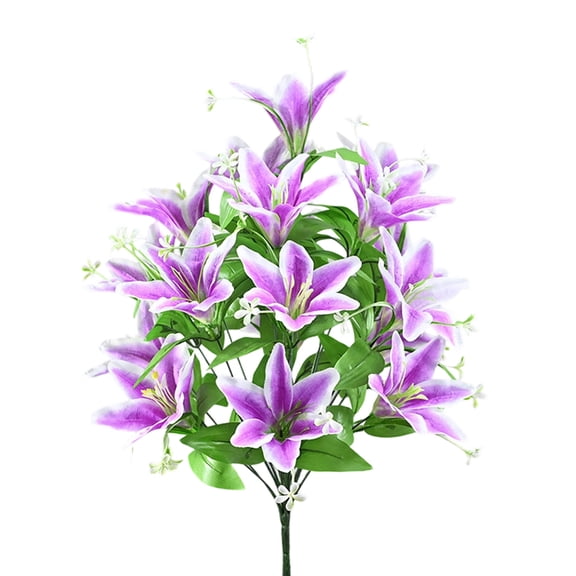 Easter Decor​ Pink Lily Artificial Flowers Blooming Petals White Edges Green Leaves Realistic Decor, Spring Easter Decorations for Table Wedding