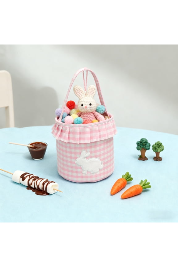 Easter Decor Rabbits Tassel Bag Easter Egg Storage Tote, Plaid Fabric Handbag for Holiday Party Favor, Spring Decoration Basket, Cute Bunny Gift Bag for Women, Reusable Cloth Pouch