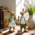 thumbnail image 1 of Easter Decor​ Resin Rabbit Figurine Couple Rabbit Ornaments Seated Green White Outfit Embroidery Blush Cheeks, Easter Decorations for Home, 1 of 6