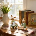 thumbnail image 1 of Easter Decor​ Resin Rabbit Figurine Couple Rabbit Ornaments Seated Green White Outfit Embroidery Blush Cheeks, Easter Decorations for Home, 1 of 6
