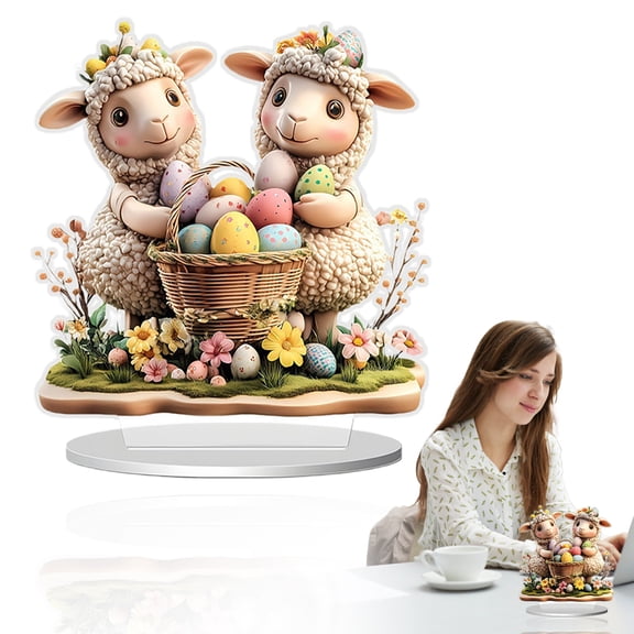 Easter Decor Two Lamb, Cute Spring Resin Two Lamb Figurines Tabletop for Easter Holiday Decoration