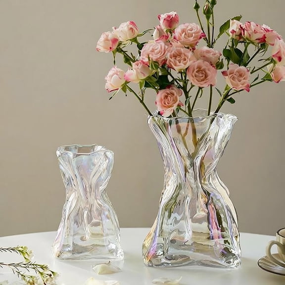 Easter Decor​ Wave Shaped Glass Vase Twisted Body Smooth Surface Colorful Light Refraction Artistic, Easter Decorations for Home Table