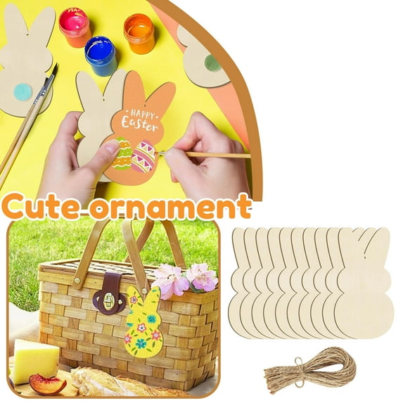 Easter Decor - Wooden Easter Bunny Diy Pendant Ornaments, Hanging Easter Decorations for Home Door Tree, Craft Party Decoration Supplies, Spring Holiday Decor for Activities B