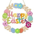 thumbnail image 1 of Easter Decor​ Wooden HAPPY EASTER Letter Wreath, Colorful Flower Egg Ornaments, Light Blue Door Display, Festive Outdoor Front Door Accent, 1 of 6