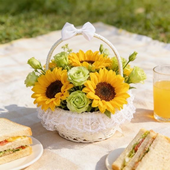 Easter Decor Woven Lace Basket with Bow White Floral Arrangement Delicate Design Cozy Home, Easter Decorations for Home Table Party