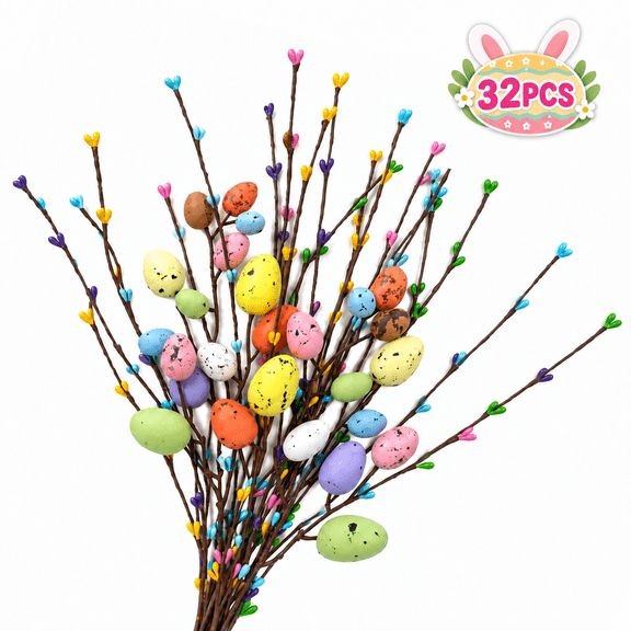 Easter Decoration Artificial Eggs Spray Vine with Pastel Decorative Egg Berries Spring Floral Stems for Party Supplies Table Centerpiece Wreath 30Pcs