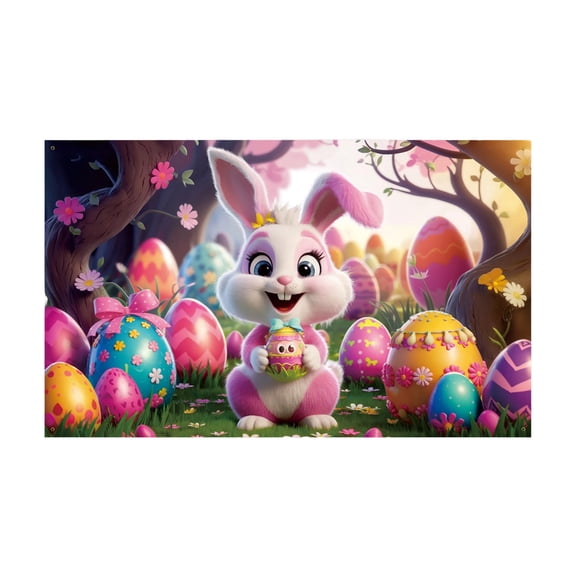 Easter Decoration Background Banner – Festive Rabbit & Easter Egg Design for Party Backdrop, Photo Booth, Home or Church Display