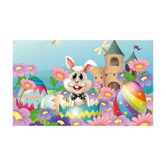 Easter Decoration Background Cloth – Festive Rabbit & Easter Egg Banner for Party Backdrop, Photo Prop, Holiday Display