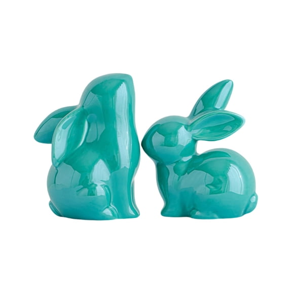 Easter Decoration, Bunny Figurines Set of 2, Ceramic Easter Rabbit Statue Vintage Bunny Figurine Gift for Home Office Table Decor Spring Party Supplies, 1 Pair, 4.02x3.15" & 3.78x3.22"