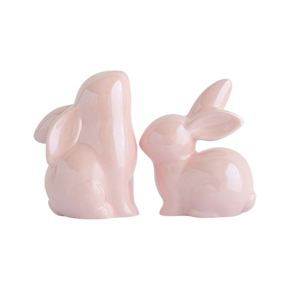 Easter Decoration, Bunny Figurines Set of 2, Ceramic Easter Rabbit Statue Vintage Bunny Figurine Gift for Home Office Table Decor Spring Party Supplies, 1 Pair, 4.02x3.15" & 3.78x3.22"