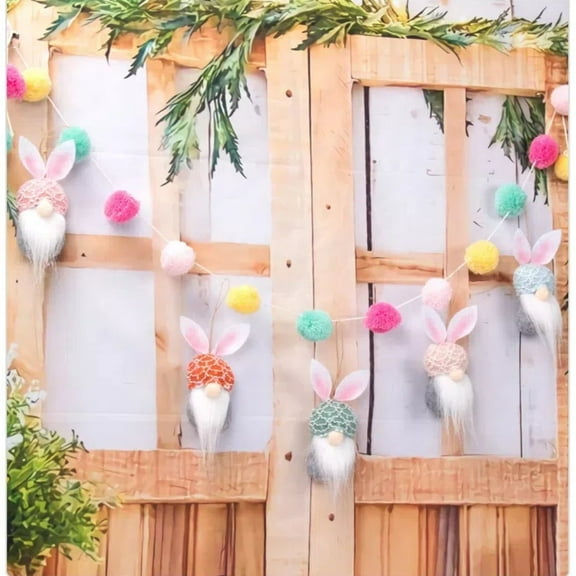 Easter Decoration Bunny Gnome Ornaments 5pcs Set with a Plush Ball Garland for Party Decor