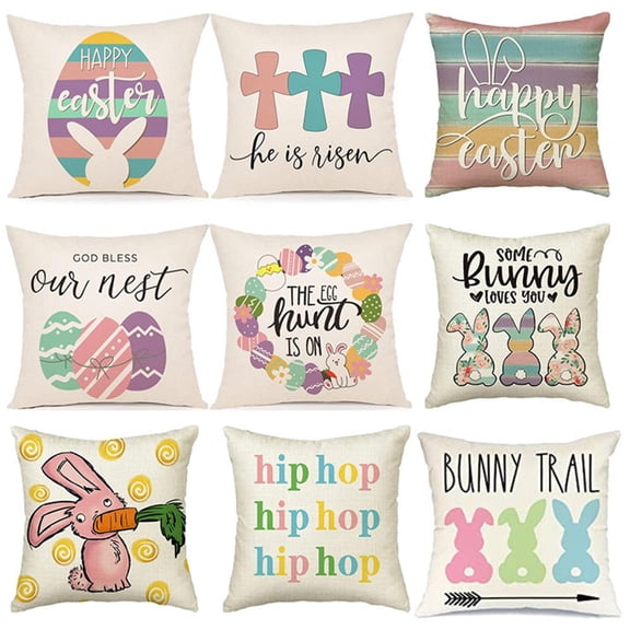 Easter Decoration Bunny and Egg Printed Linen Pillow Floral Rabbit Series Living Room Home Sofa Spring Decor