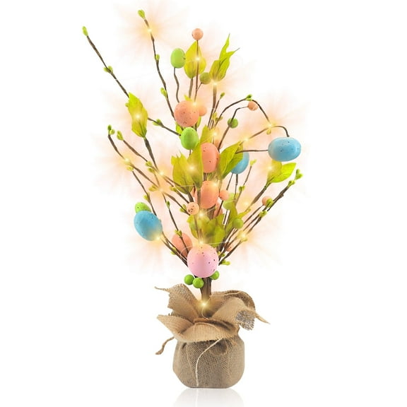 Easter Decoration Easter Egg Tree with Lights Tabletop Decor for Home Party Wedding Holiday Spring 18 in