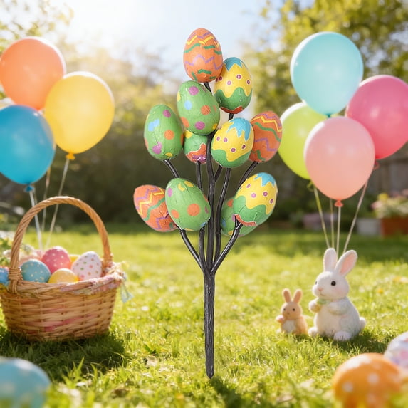 Easter Decoration Easter Eggs Artificial Stems for Garden Easter Themed Printed Branches