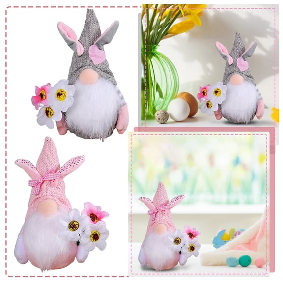 Easter Decoration Gift With Handheld Flower Faceless Gnome Doll, 1X Easter Long Beard Gnome Plush Toy For Easter Party Decoration Home Tabletop Accent, Festive Gift For Kids And