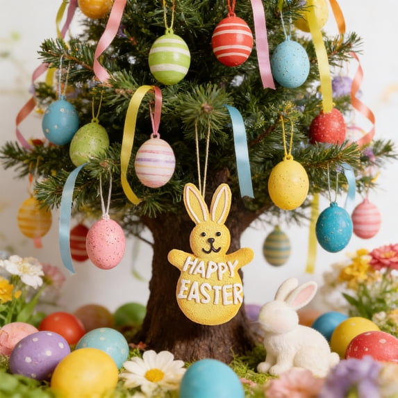 Easter Decoration Ornament, Resin Hanging Pendant, Handmade Gingerbread Bunny Tree Decor, Yellow Durable Spring Holiday Party Accent Gift