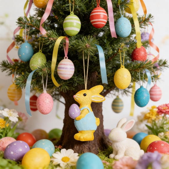 Easter Decoration Ornament, Resin Hanging Pendant, Handmade Gingerbread Bunny Tree Decor, Yellow Durable Spring Holiday Party Accent Gift