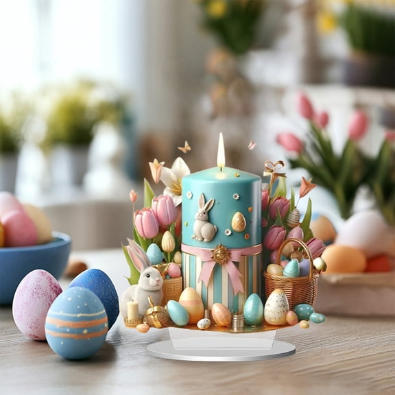 Easter Decoration Spring Bunny Ornament 2D Acrylic Desktop Ornament 2026 Cartoon Cute Easter Eggs Rabbit Designs Decoration Accessories for Living Room Holiday Party Supplie