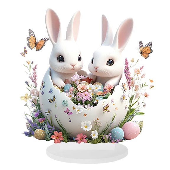 Easter Decoration Spring Easter Centerpieces Easter Bunnies Decoration Easter Table Centerpiece Tiered Tray Decor, Acrylic 2D Bunnies Eggs Table Sign for Spring Home Decor Party Supplies