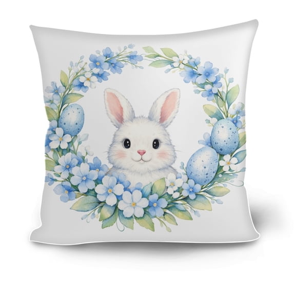 Easter Decoration Throw Pillow Covers 18x18,Blue Bunny Eggs Floral Decorative Pillowcase,Easter Floral Garland Bunny Throw Pillow Cover,Spring Rabbit Holiday Cushion Case Decoration for Sofa Couch