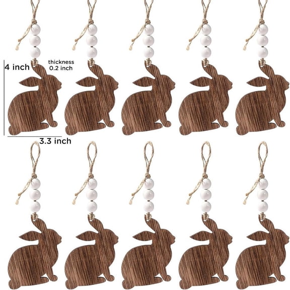 Easter Decorations-10PCS 4in Easter Basket Name Tags - DIY Unfinished Blank Bead Wood Easter Bunny Tag-Farmhouse Easter Baskets for Kids Hanging Tag Easter Gifts Tags