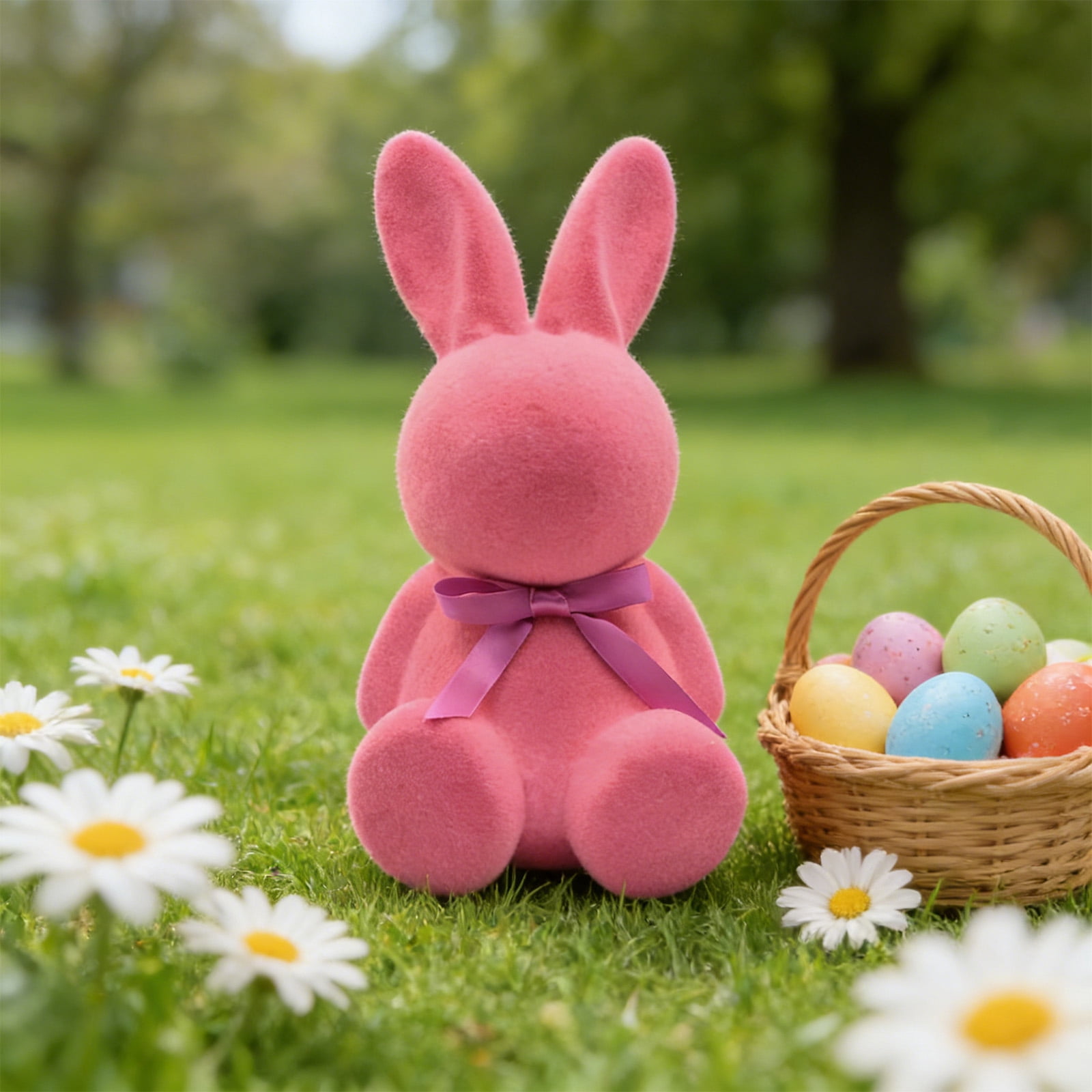 Easter Decorations 12.2 Inch Easter Bunny Decor Pink Flocked Bunny ...